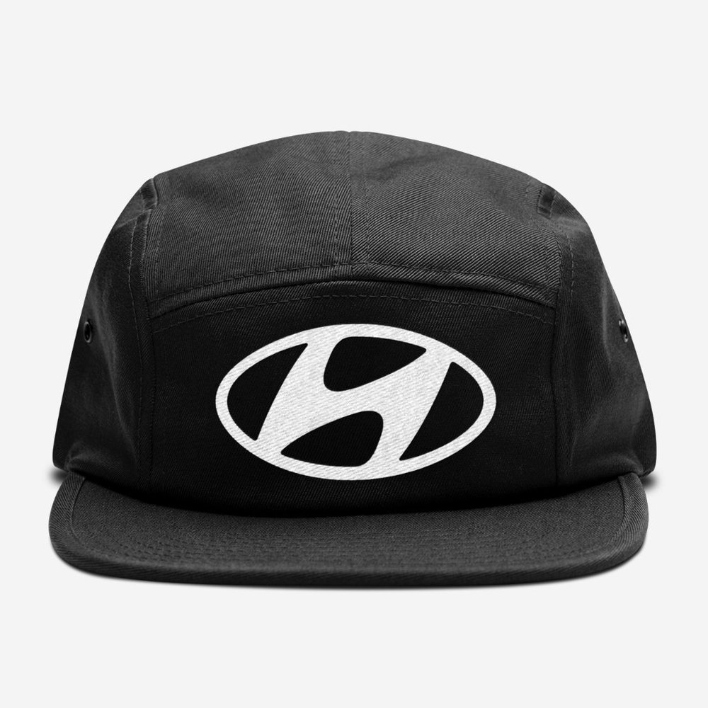 NEW Hyundai H Oval Logo 5 Panel Camper Strapback Hat BLACK